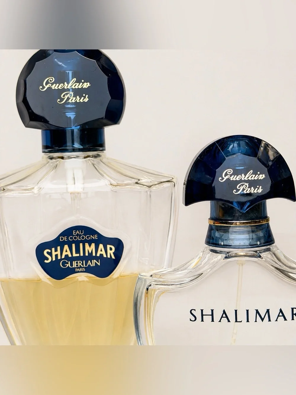 Vintage Guerlain Shalimar Bottle Set Spray w Blue Caps - Picture 2 of 8